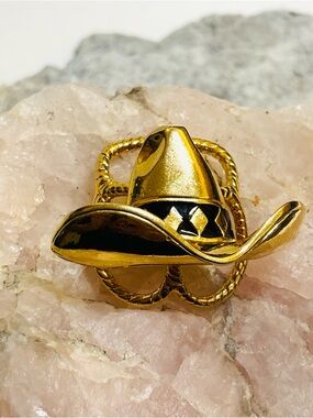 Vintage Gold and Black Cowgirl Cowboy Hat Scarf Slide